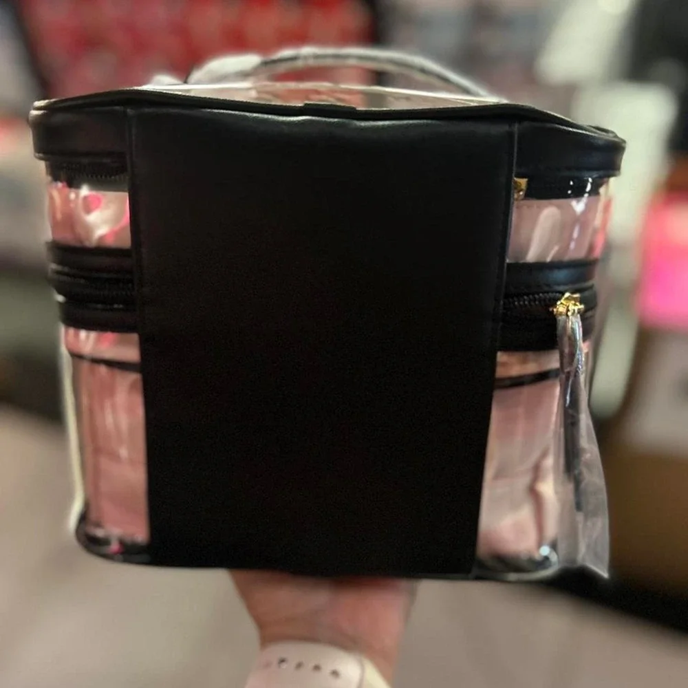 Victoria's Secret pink & black clear 4 in 1 train case makeup  bag
